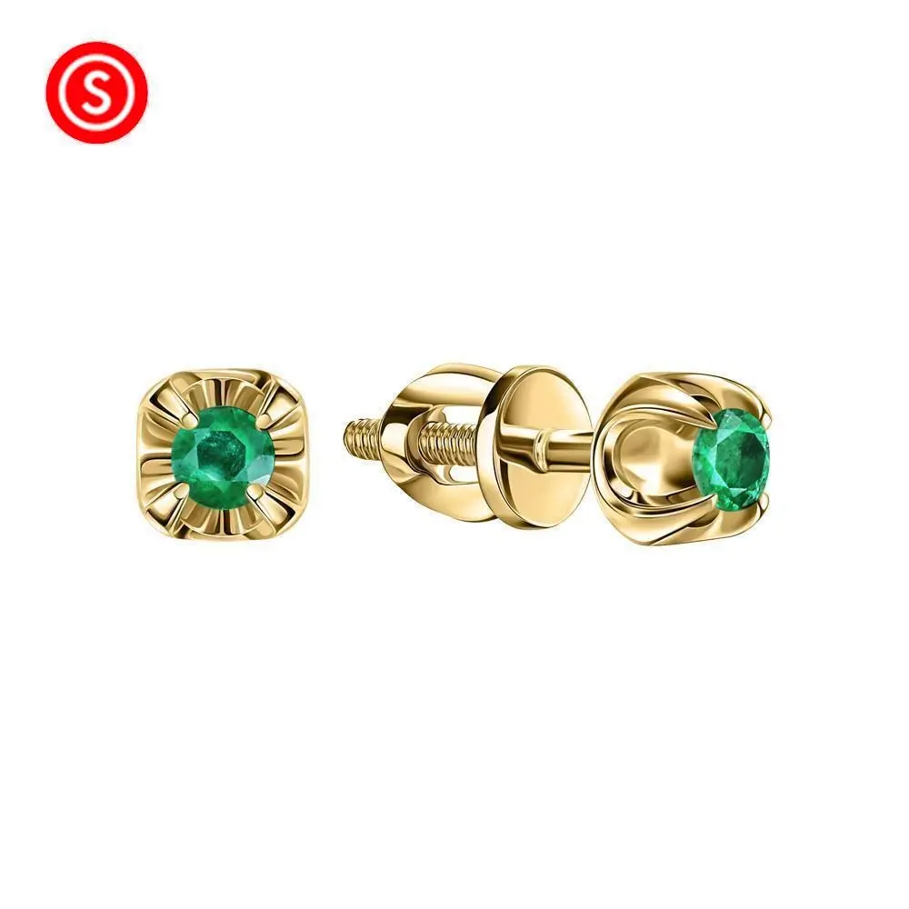 Золотые серьги с изумрудами SUNLIGHT проба 585|Серьги-гвоздики| |