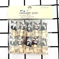 10packslot lovely black pug animals wood clip cartoon photo paper postcard craft diy decoration clips office binding supplies