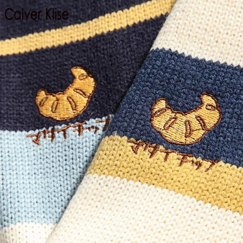 

Calver Klise Literary Stripes Knitted Embroidery Pullover Sweater Men Hip Hop Streetwear Harajuku Fashion Casual Women Tops