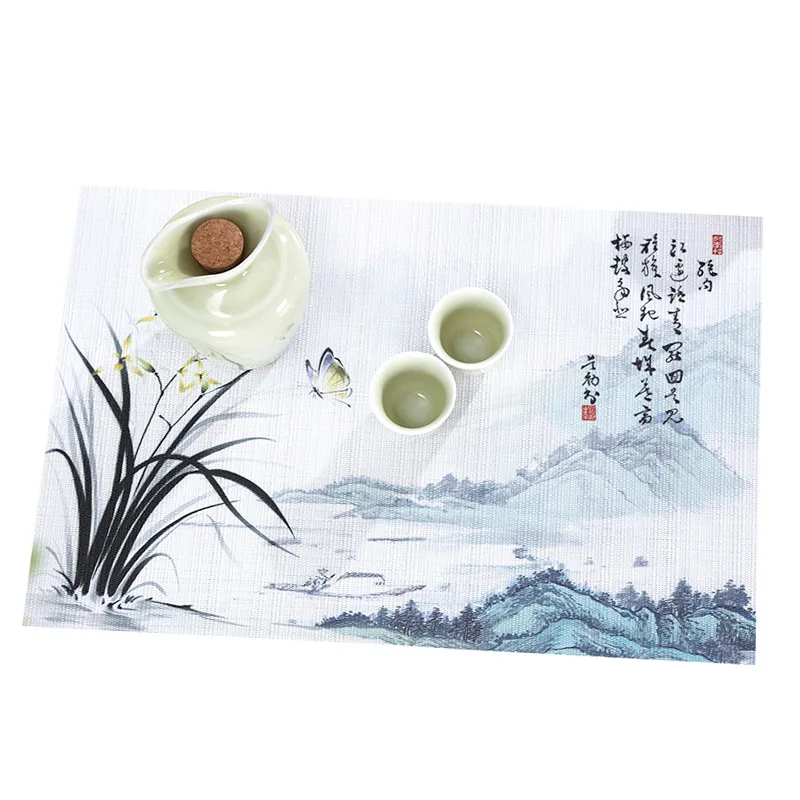 

Coasters Placemat Ink Print Chinese Style PVC Table Non-slip Insulation Pad Set of 4 Washable Placemat