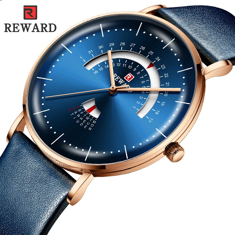 Награда Топ бренд кожаный ремешок мужские часы Роскошные водонепроницаемые