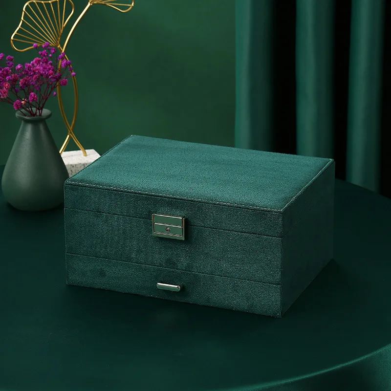 

New Design Green Jewelry Oorganizer Box Large Capacity PU Leather Display Holder Earring Rings Necklace Exquisite Storage Case
