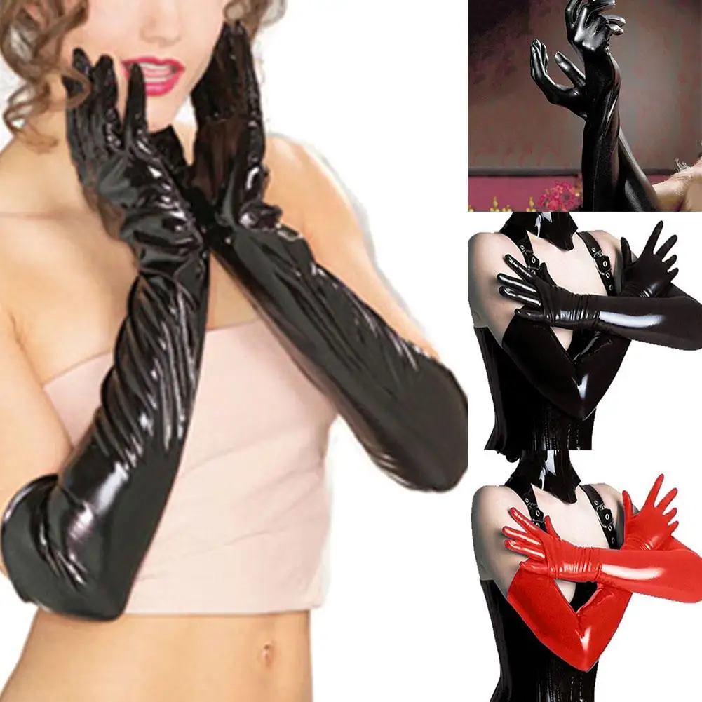 

Сексуальные женские длинные перчатки из искусственной лакированной кожи с закрытыми пальцами, костюм для ночного клуба Вечерние