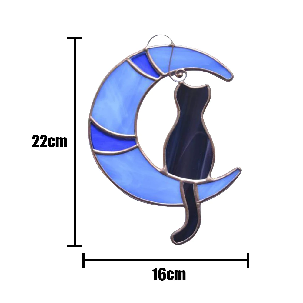 

Stained Glass Cat Window Hangings Stickers Cat Lover Gift Pet Gift Decoration Black Cat On the Moon Home Ornament Stickers