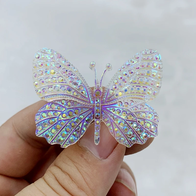 8 шт. Смола 32*43 мм блестящие белые AB бабочки плоские узоры из страз DIY свадебные