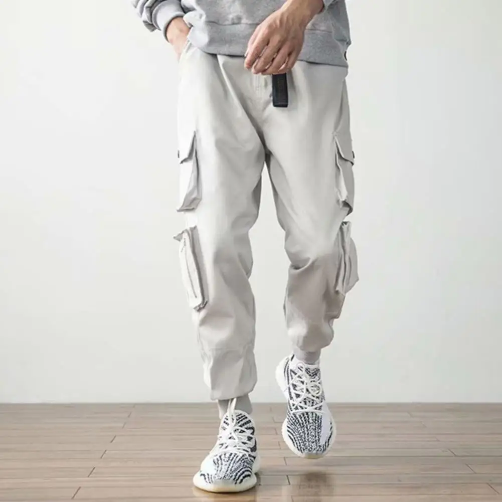 

Men Casual Multi Pockets Ankle Tied Drawstring Long Cargo Pants Loose Trousers