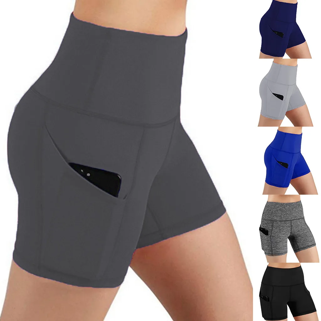 

Women High Waist Out Pocket Yoga Sports Short Running Athletic Yoga Shorts Pants Gym Leggings Sport Female Fitness Short