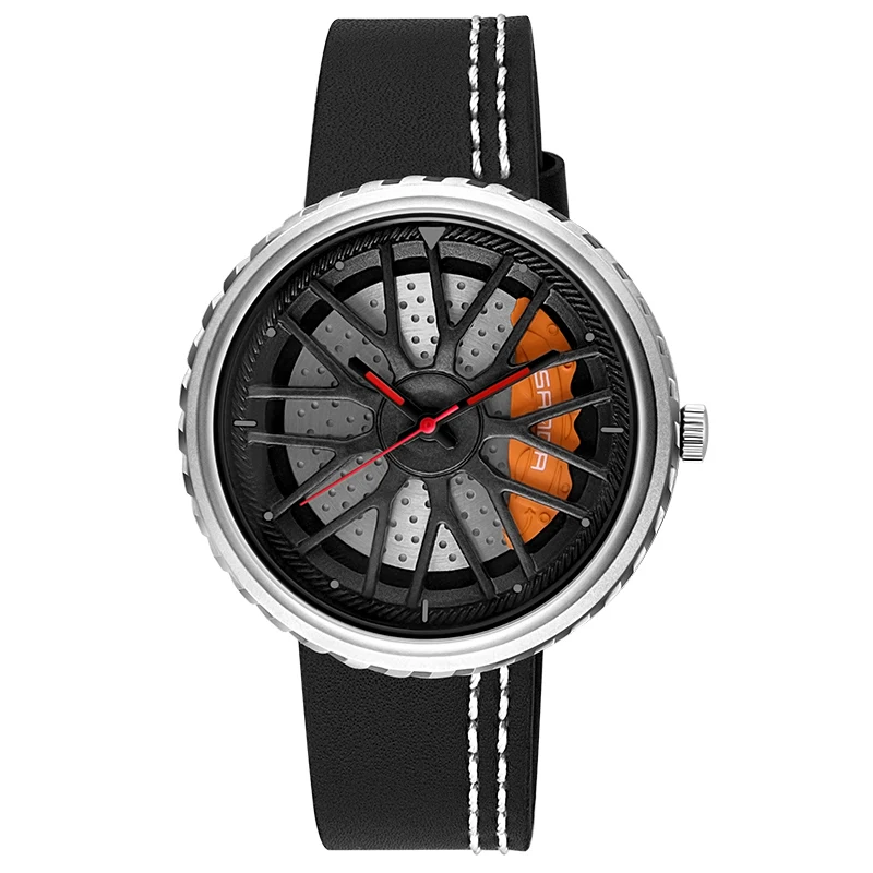 

Мужские модные кварцевые наручные часы Sanda с кожаным ремешком, спортивные водонепроницаемые часы с колесами ступицы, мужские часы 1042
