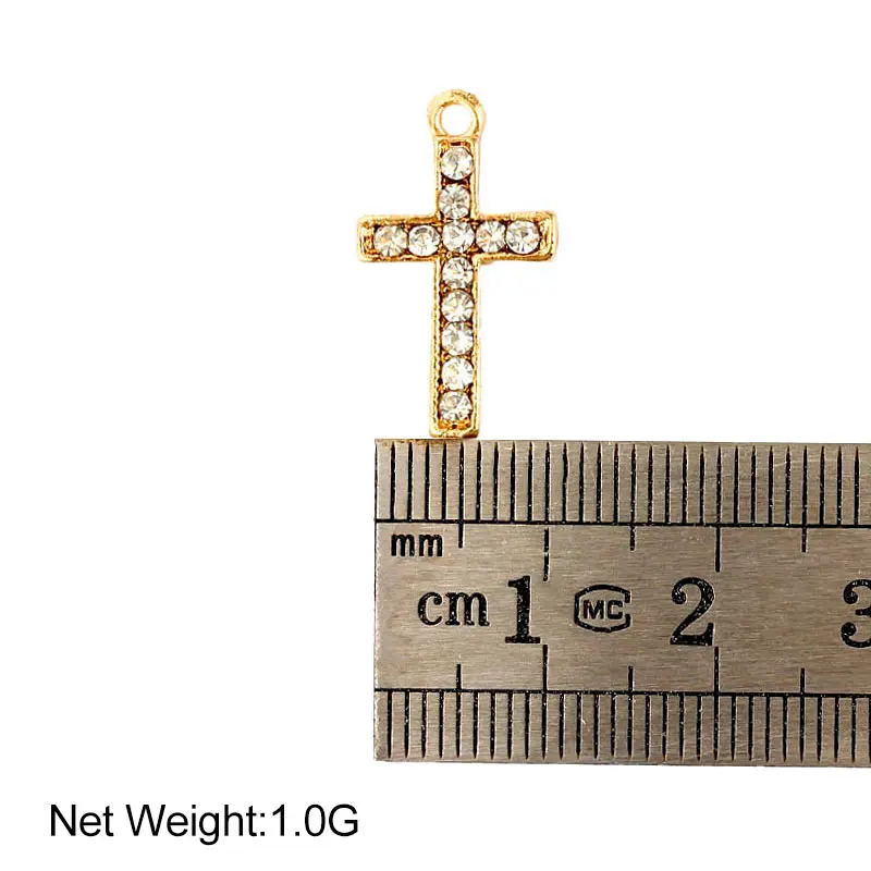 

10Pcs/lot Metal Cross Charms Shiny Rhinestone Golden Mini Pendant For Jewelry Making Necklace Bracelet DIY Handmade Accessories