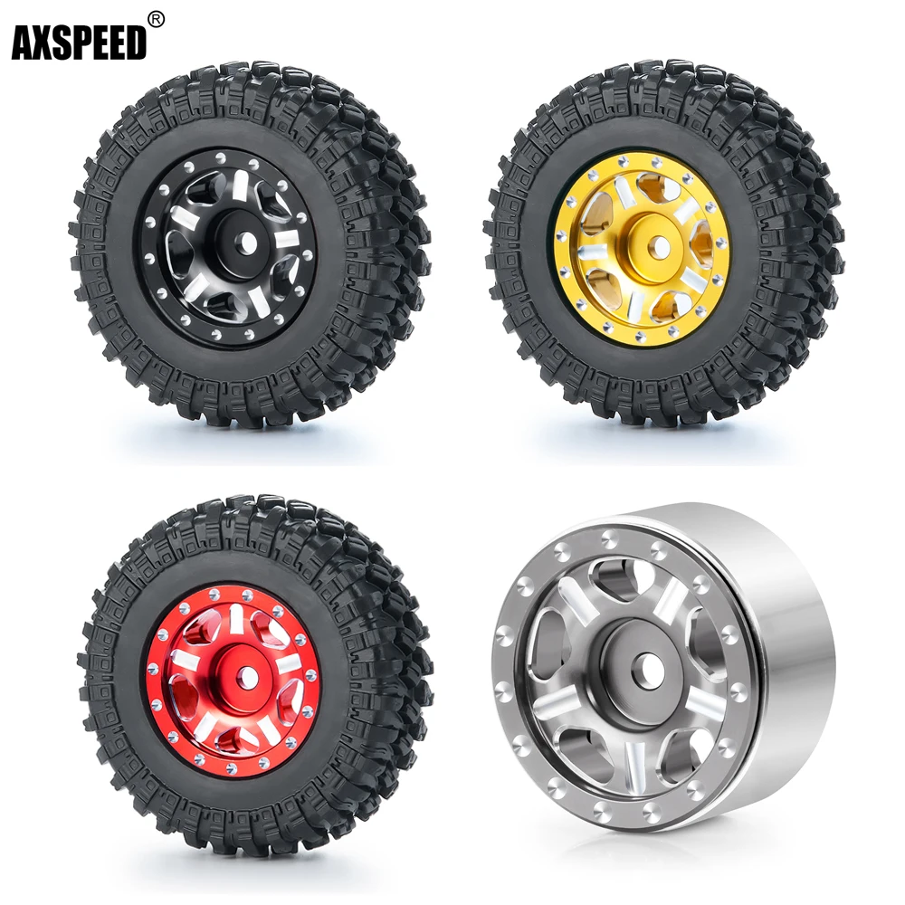 

AXSPEED 4 шт. металлический сплав Beadlock обод колеса резиновые шины для 1/24 Axial SCX24 90081 AXI00001 AXI00002 RC Гусеничный автомобиль