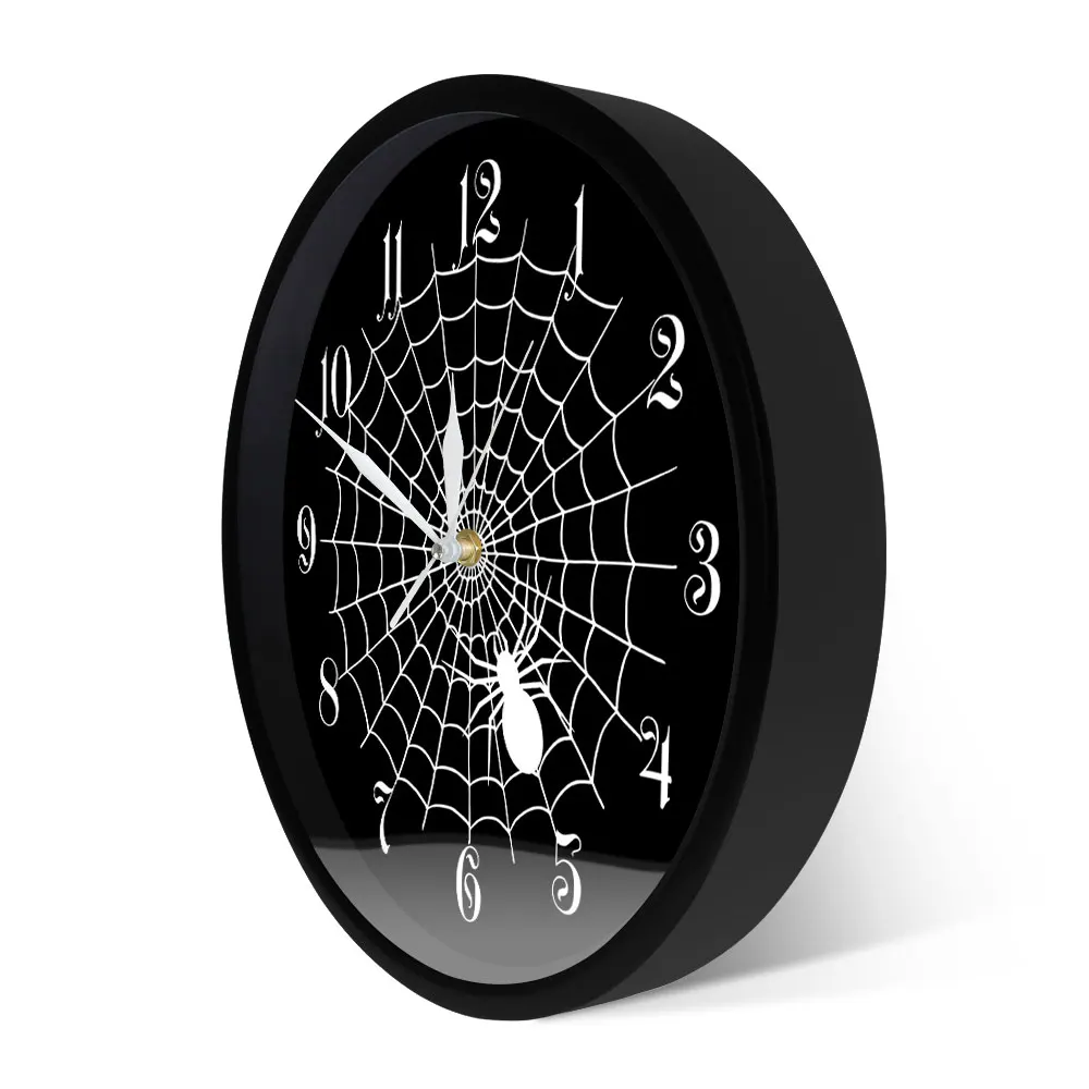 Черные кварцевые настенные часы в стиле паутины Значки для вечеринки Хэллоуина