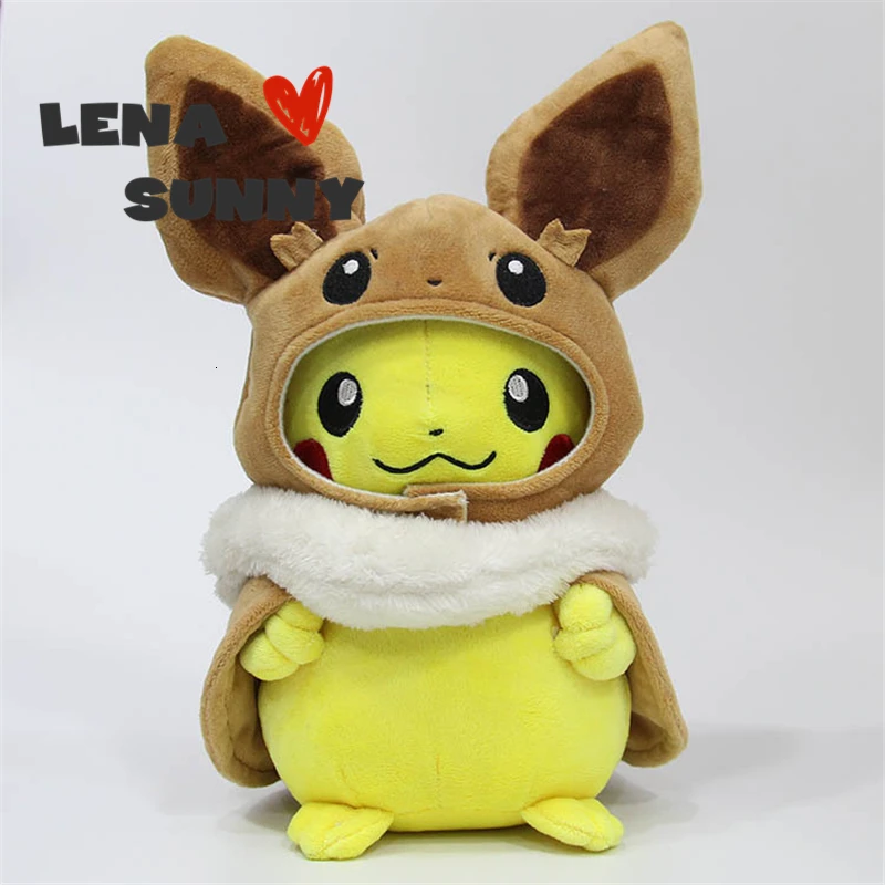 28 см карманные животные игрушки Пикачу Косплей Eevee плюшевые игрушки Gengar мягкие куклы Eevee с плащом Cos игрушка Пикачу Дети Рождественский подарок