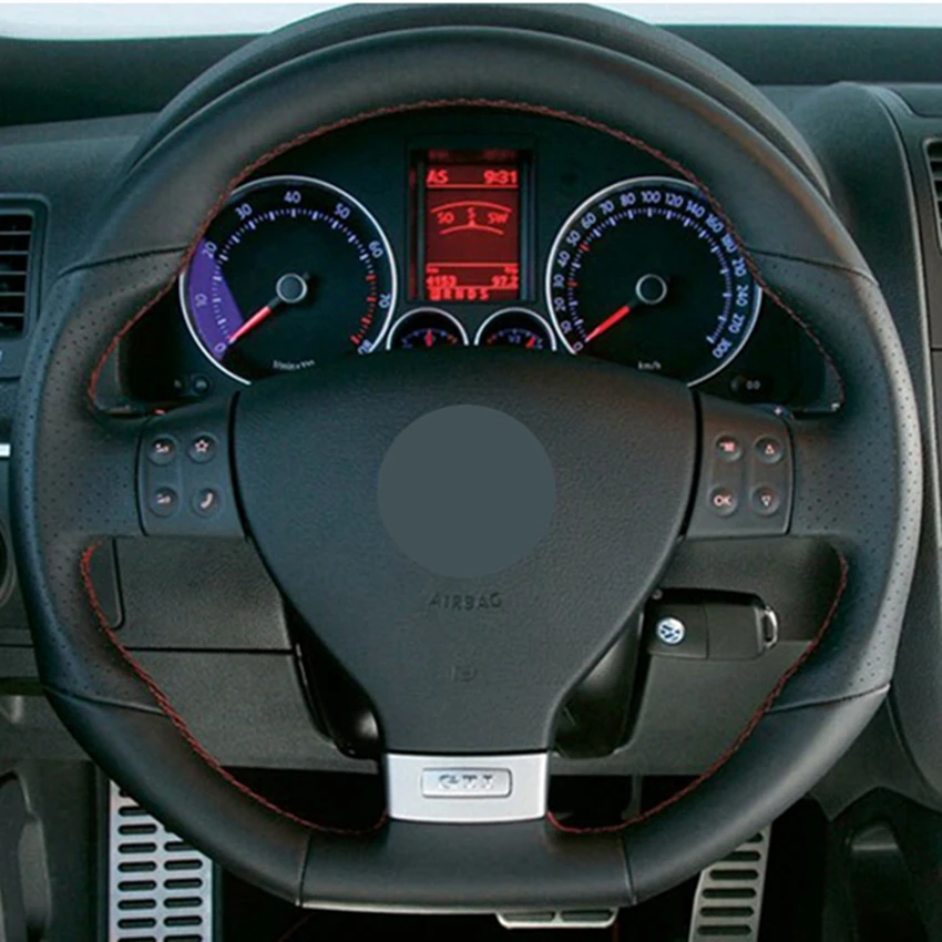 Черная искусственная кожа прошитая вручную чехол рулевого колеса автомобиля для