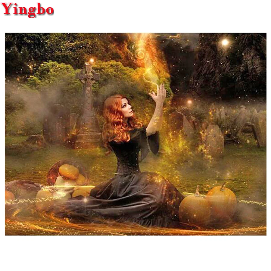 Картина для рукоделия 5D из квадратных и круглых страз Волшебная ведьма подарок