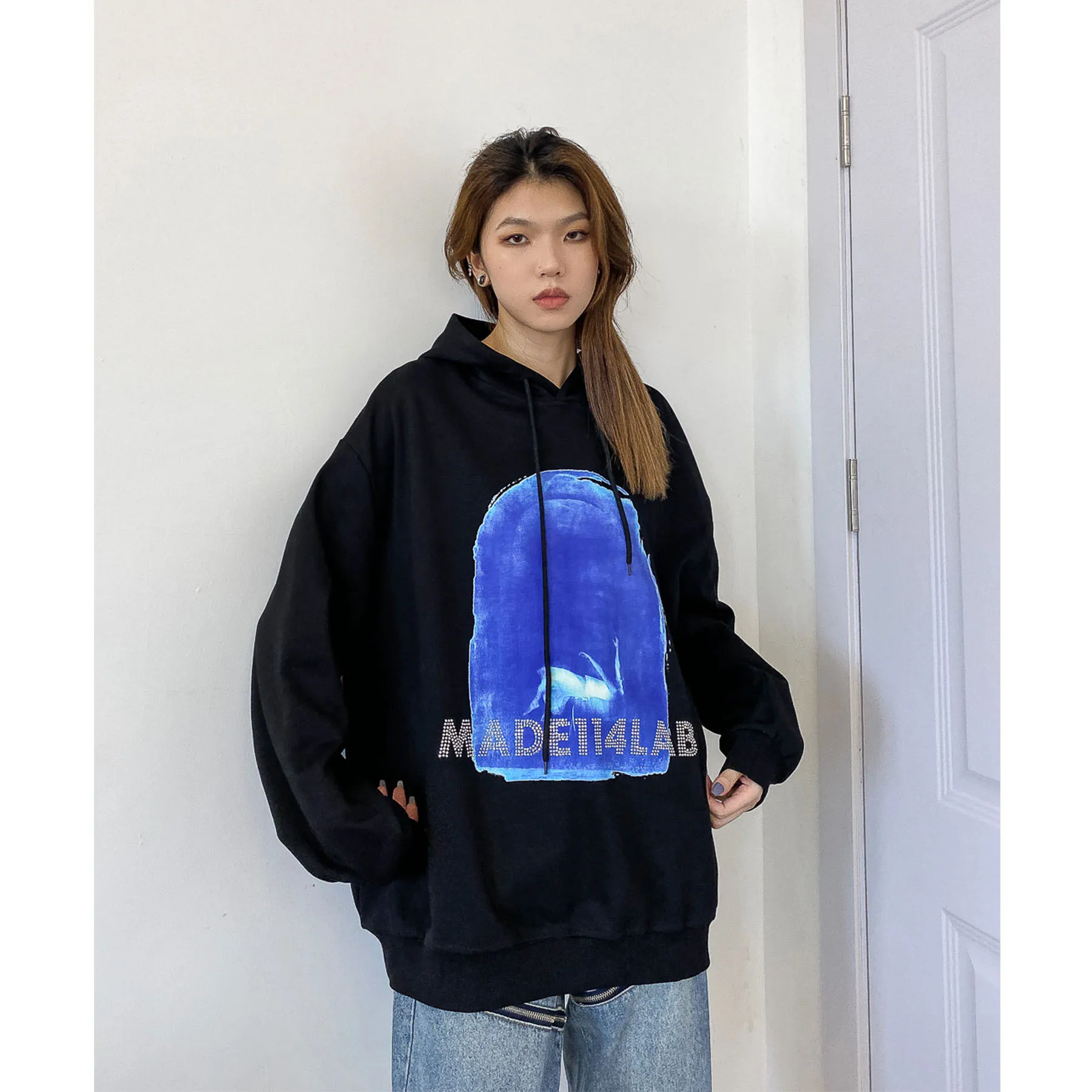 

Street BF hot diamond sweatshirts men's and women's oversize personalized retro loose Hoodies
