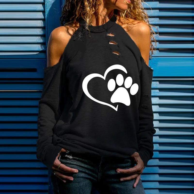 Новинка 2019 модная женская футболка с принтом Любовь собака Лапа большой размер