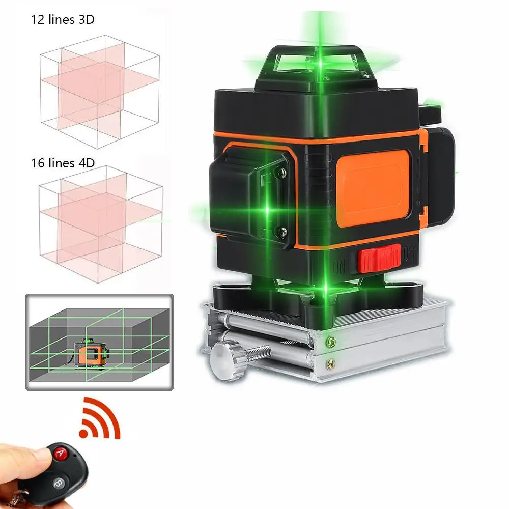 

16 Lines Laser Level 4D Green Light LED Display Auto Self Leveling 360 Rotary Measure Horizontal Vertical Cross Remote Control