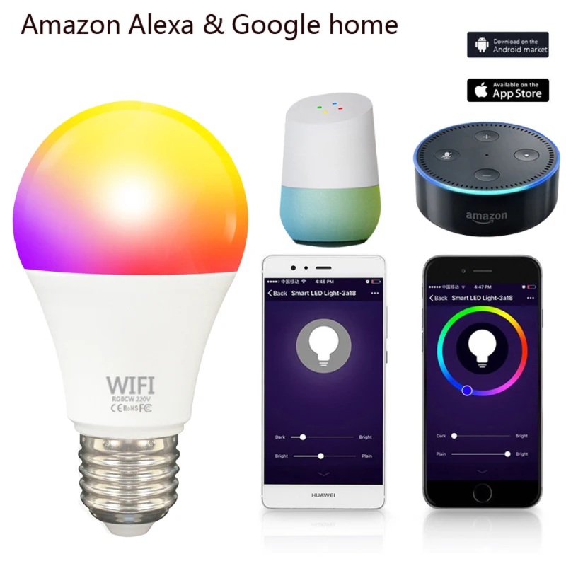 Умсветильник Светодиодная лампа E27 9 Вт с Wi Fi голосовым управлением RGB подсветкой