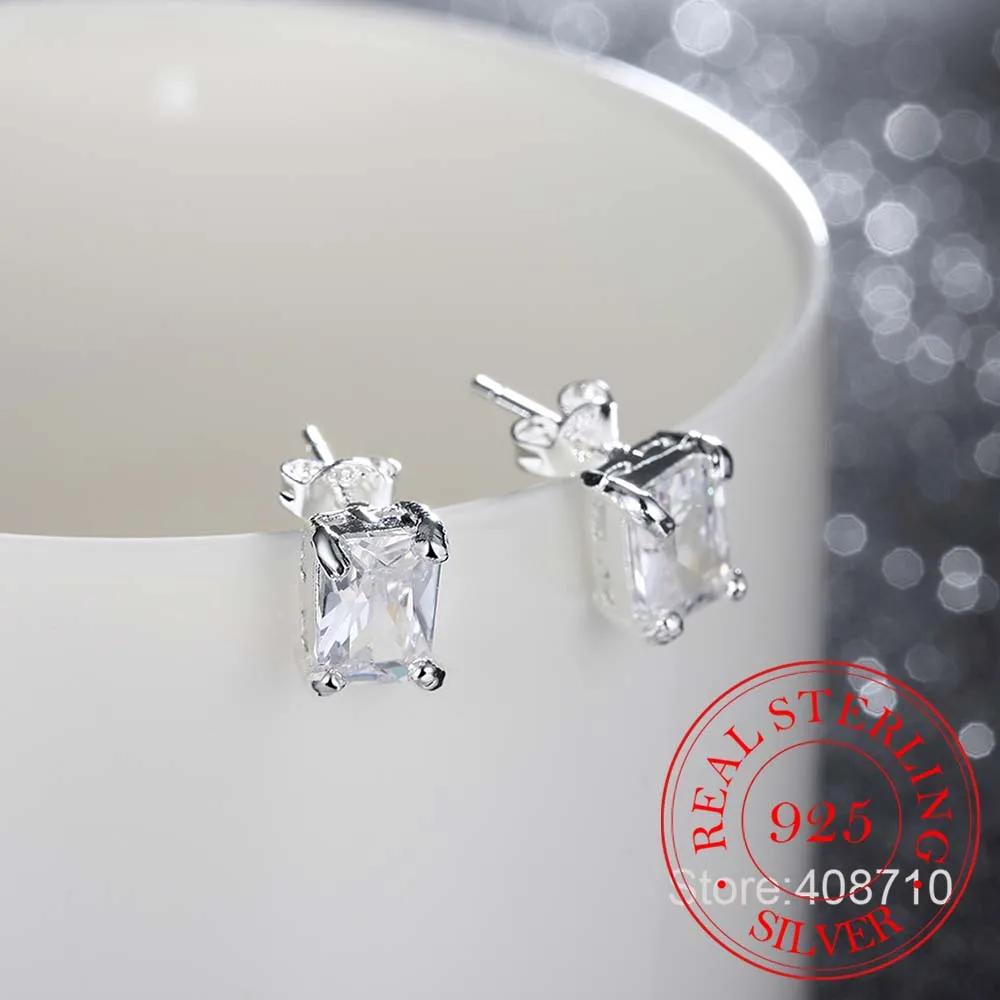 Женские серьги гвоздики с австрийским кристаллом прямоугольные из