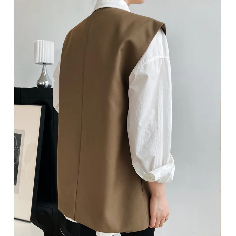 EWq-Корейская женская повседневная жилетка модная одежда с круглым вырезом и