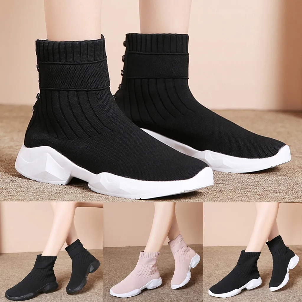 Модные зимние ботинки носки для женщин черная обувь сетчатая повседневная