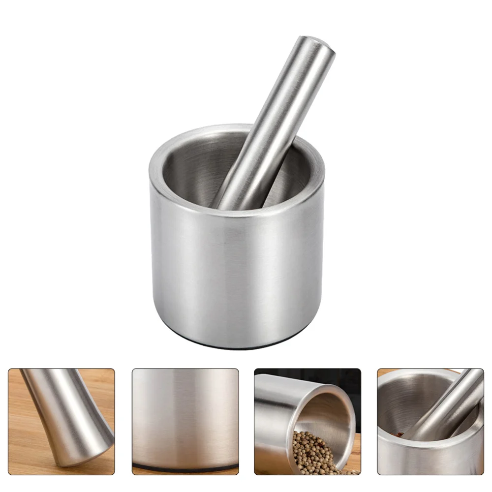

1 Set of Grinding Rod Grinding Bowl Wear-resistant Garlic Grinders (Silver)
