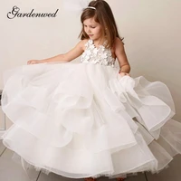 ball gown flower girl dresses 2020 tiered white first communion dresses for girls long pageant gowns