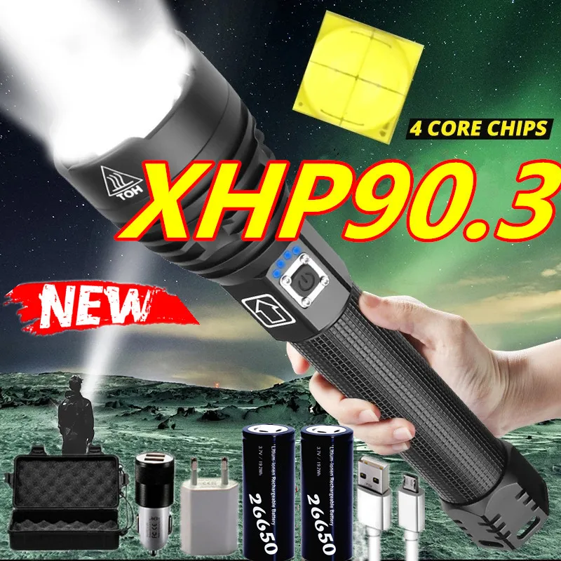 

Аккумуляторная светодиодсветильник ламфонарь XHP90.3 XHP70, 18650 лм