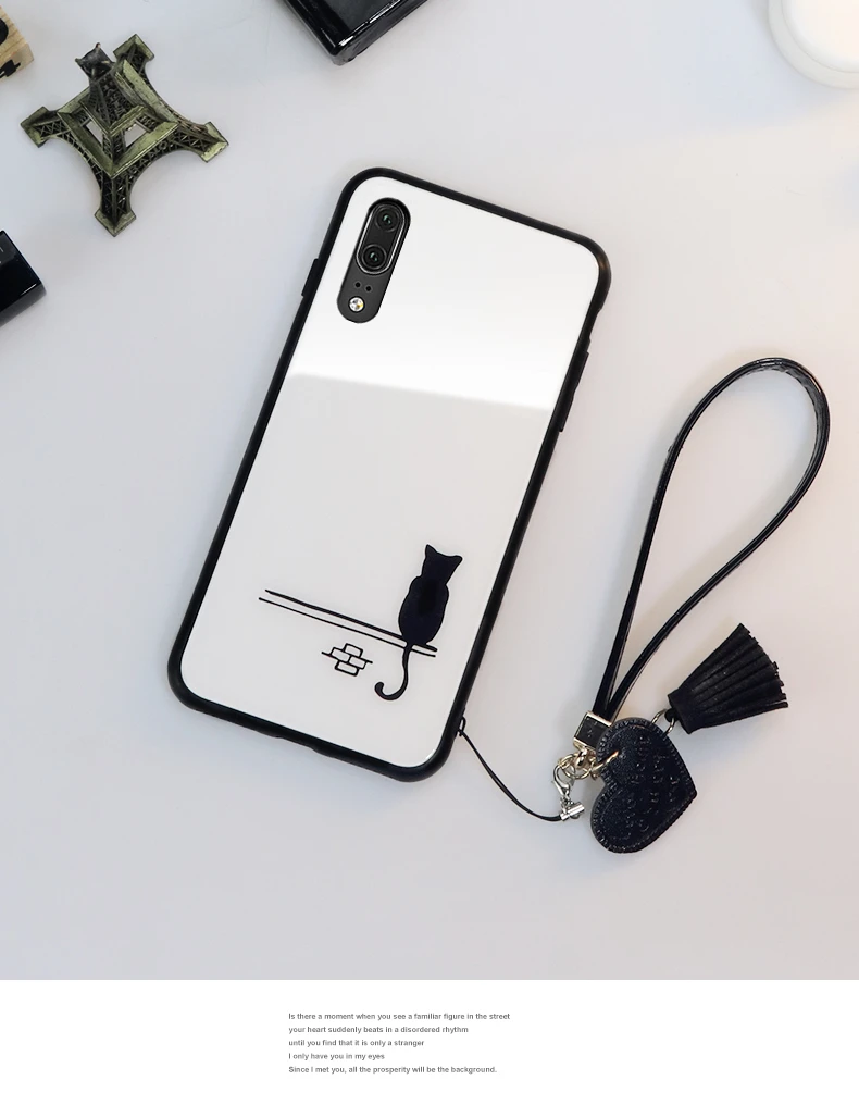 Чехол и ремешок для Xiaomi Mi 9 8 se cc9 cc9e, стеклянный жесткий чехол для телефона для Xiaomi Mi cc9 8 Lite, простой милый шнурок для кошки, funda