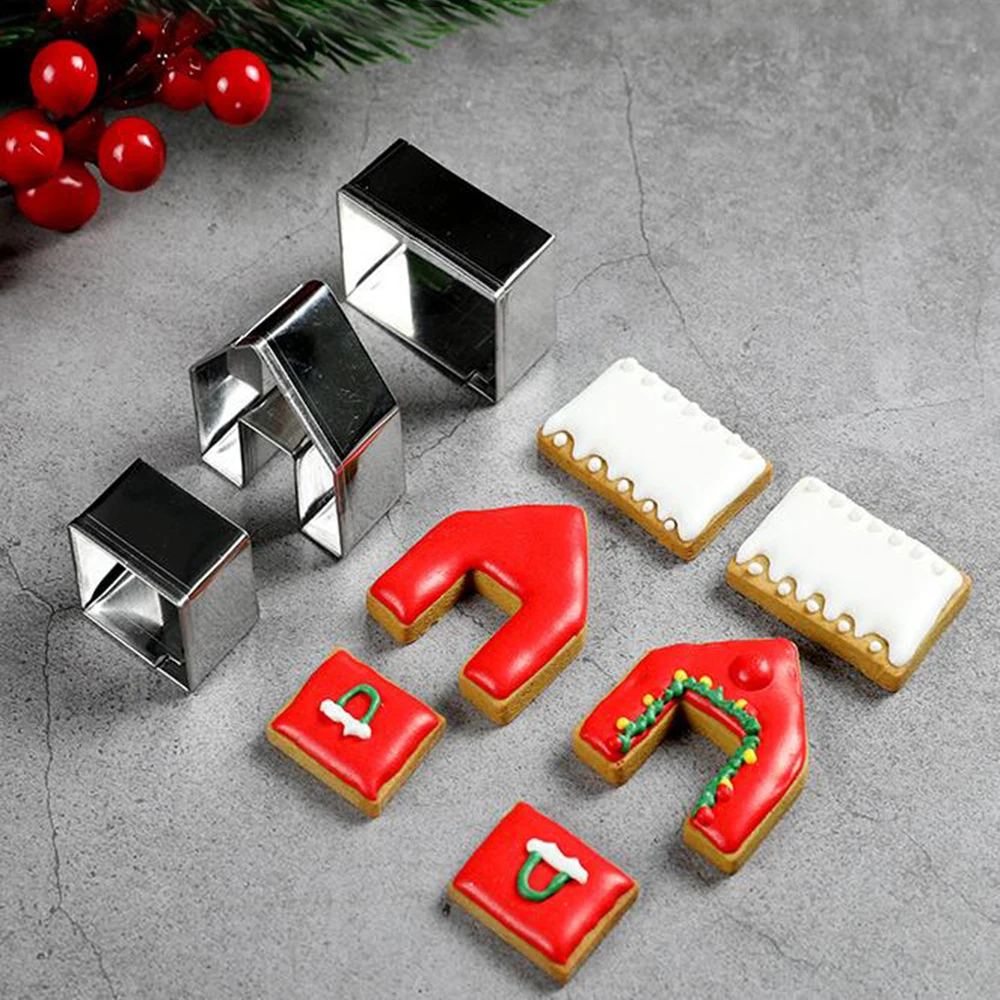

3Pcs 3D Mini House Scenery Christmas Cookie Cutter Set Cookie Biscuit Mold Steel Gingerbread House Fondant Cutter Baking Tool