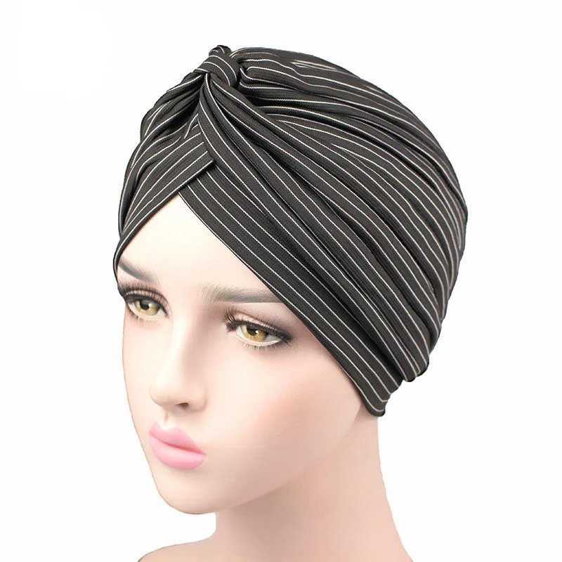 Новая мода женский вязаный тюрбан в полоску дышащий Тюрбан Твист повязка