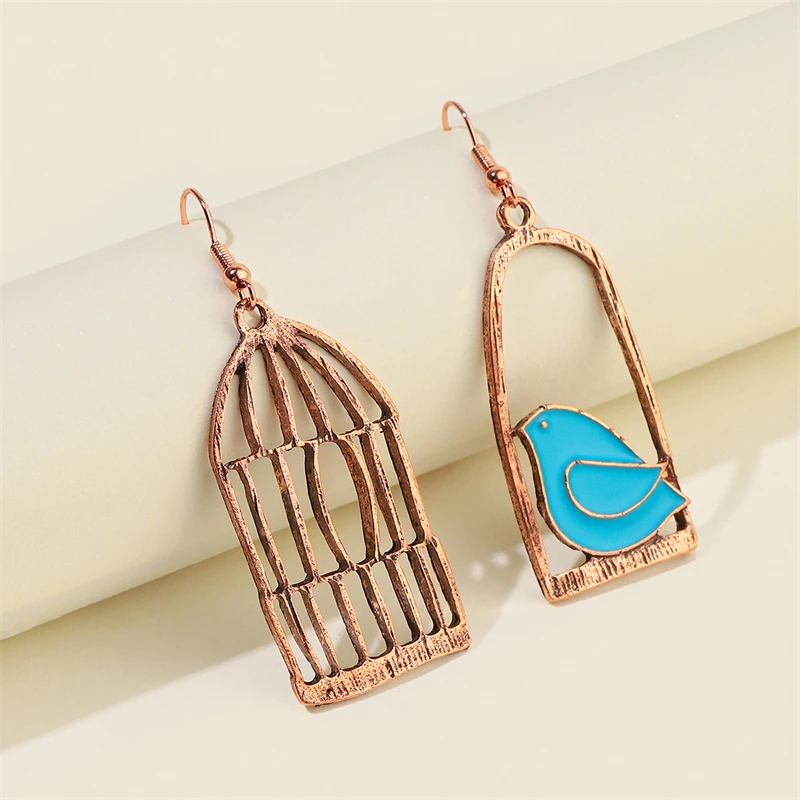 

Creative Asymmetric Design Birdcage Pendant Earrings Personality Trend Long Earrings Women's Jewelry Party Accessories Gifts