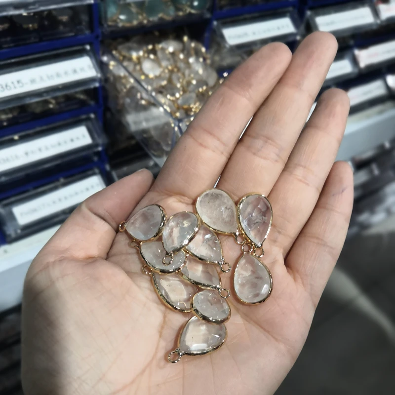 

3pcs Natural Water Drop Shape Faceted Crystal Stone Pendants Charm For Jewelry Making DIY Necklace Earrings Accessories 13x23mm