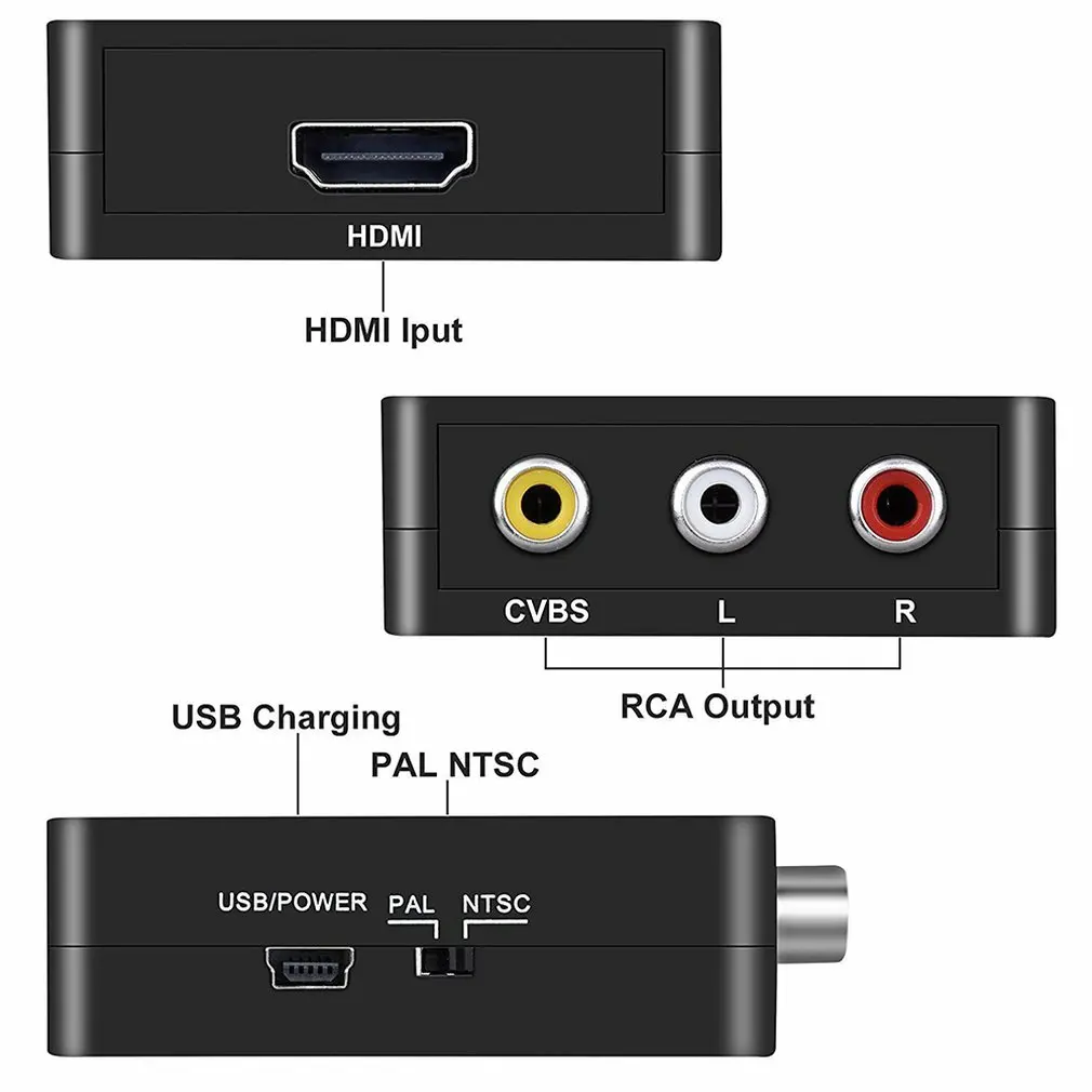Мини HDMI в композитный CVBS RCA AV видео конвертер адаптер 1080p с кабелями Поддержка NTSC