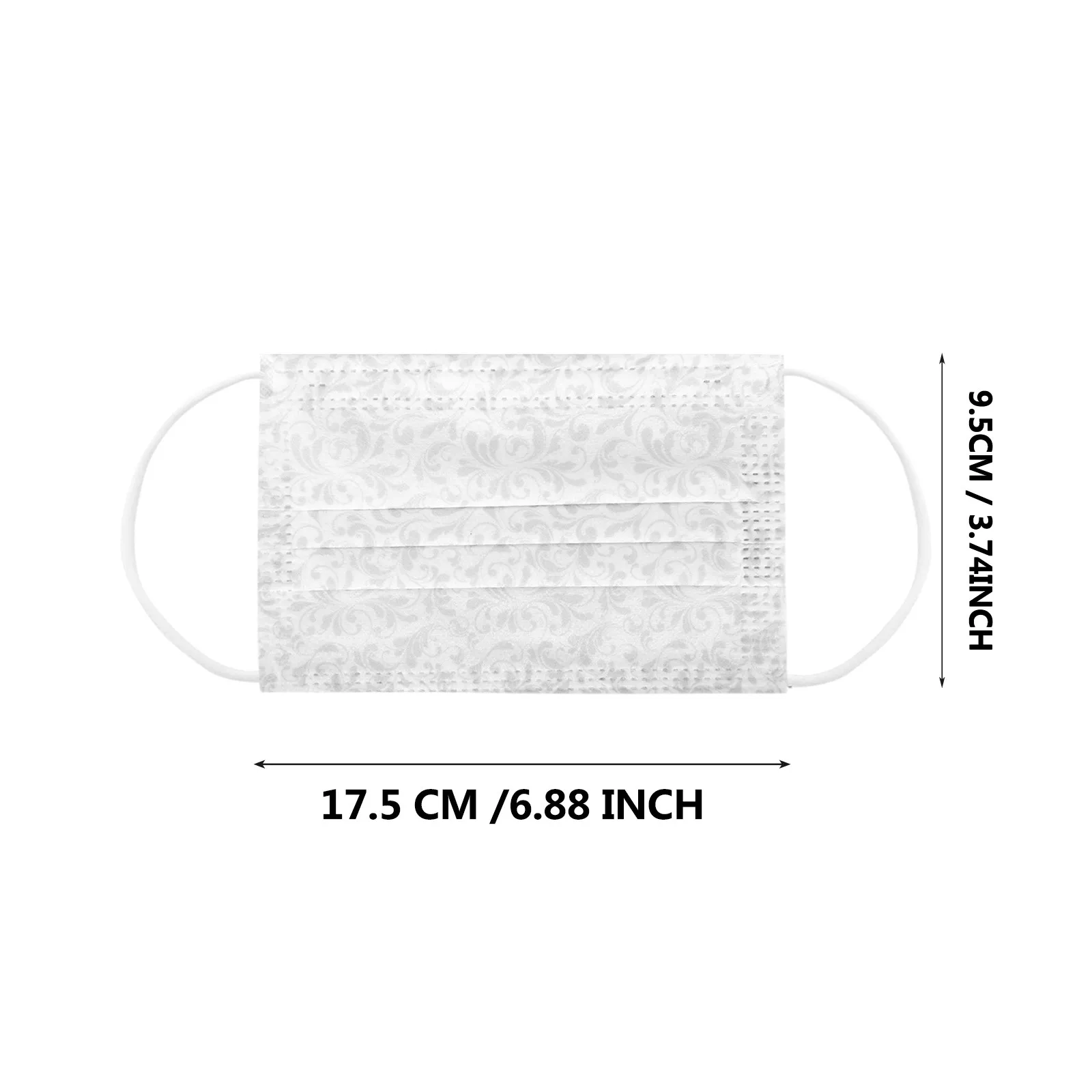 

50PCS Adult's Disposable White Spunlace Face Mask Non-reusable Breathable Fashionable Floral Printing 3 Layer Design Mouth Mask