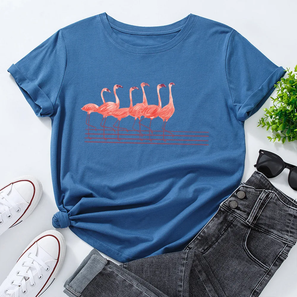 

Plus Size S-5XL TShirt New Flamingo Print T Shirt Women Shirts 100%Cotton O Neck Short Sleeve Tees Summer Tops Animal T Shirts