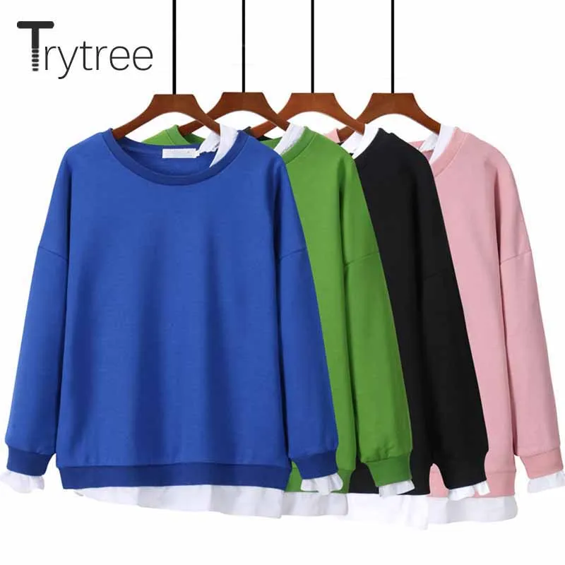Trytree 2019 осенне зимние женские повседневные пуловеры толстовка с круглым вырезом