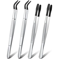 2pcs elbow and 2pcs flat tip tweezers coated laboratory hobby jewelry craft tools stainless steel tweezers