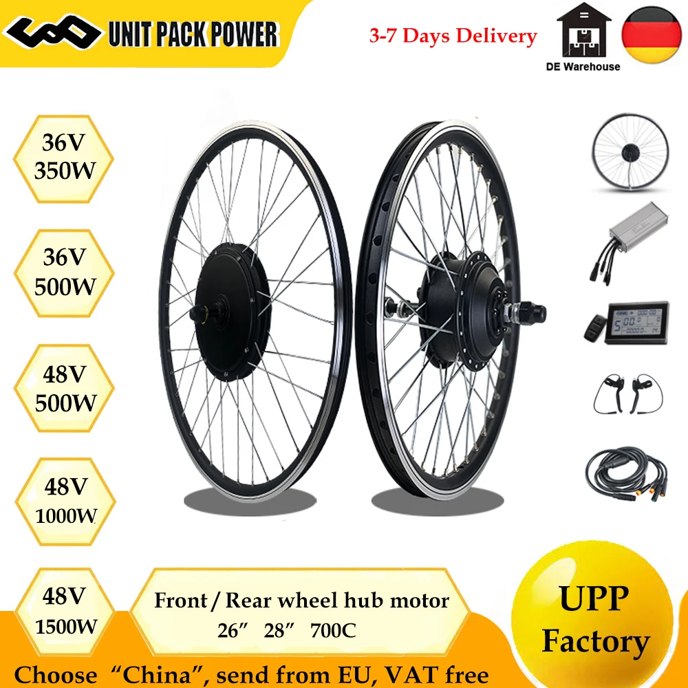 

36V 48V Ebike Motor Rear Front Wheel Electric bike Conversion Kit 350W 500W 1000W 1500W 26" 28" 700C Inch Hub Engine Disc Brake