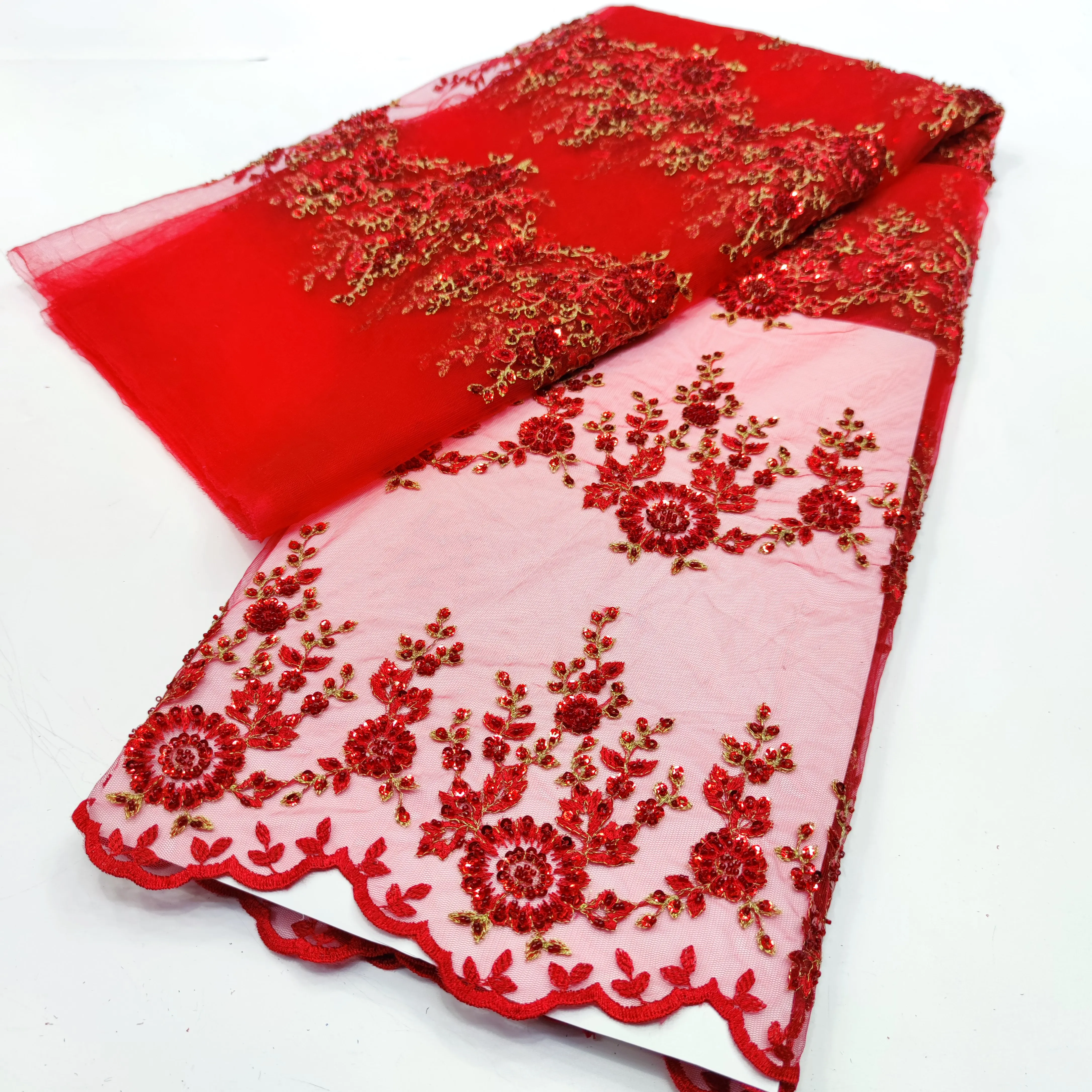 

African Sequins Tulle Lace Fabric 5 Yards 2022 High Quality Embroidered French Net Lace Nigerian Beaded Lace For Party