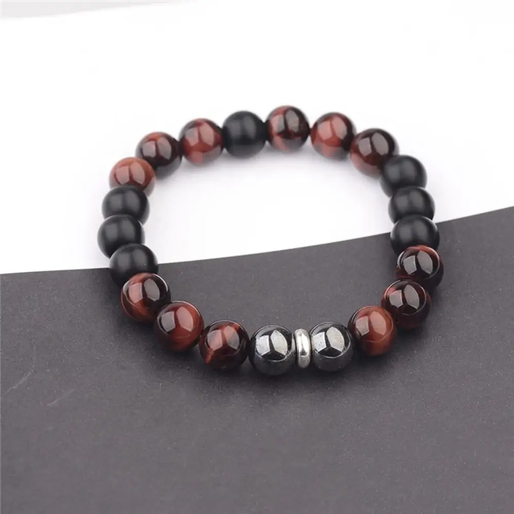 10 мм тигровый глаз + гематит камень бисером мужской браслет длиной 8 &quotиз