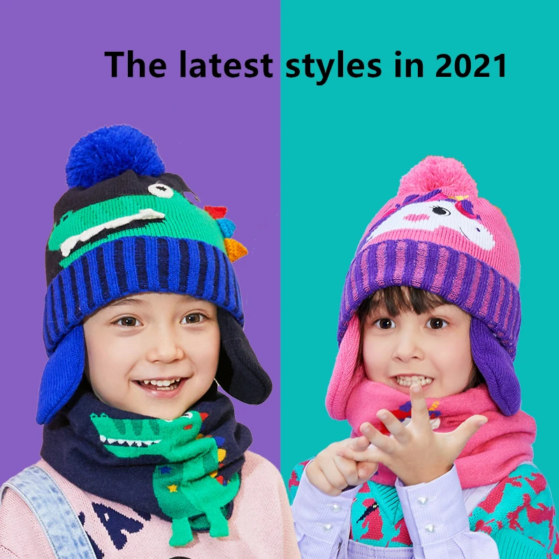 

Baby Winter Hat And Scarf Baby Cartoon Unicorn Cap Children Warm Scarf For Boys Suit Beanie Girls Velvet Hat