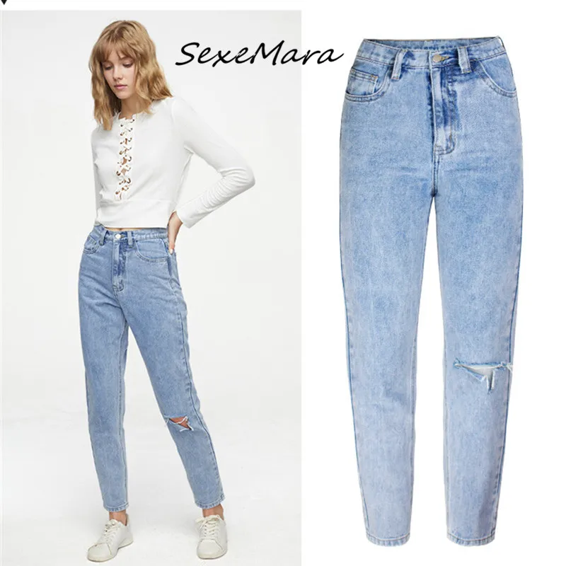 

2022 High Waist Women Jeans Casual Fashion Plus Size Denim Jeans Ripped Hole Jeans for Women