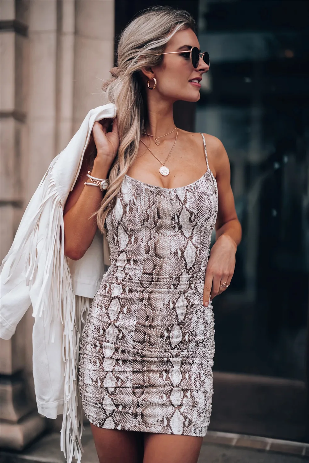 

summer clothes for Women's wear Europe and America 2021 summer drawstring Snake Print nightshop dress club outfits for women