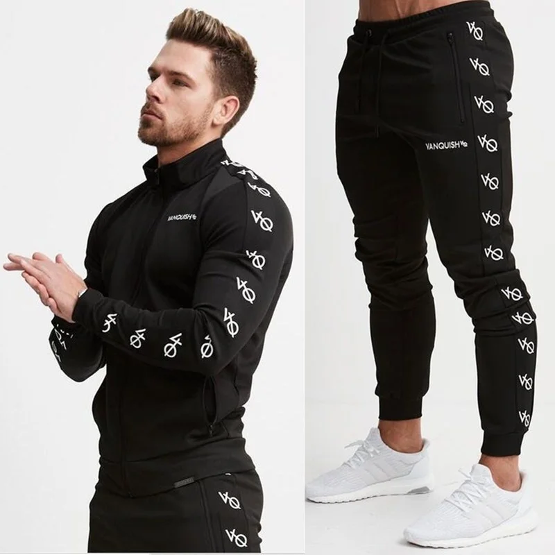 

Muscle fitness brothers sports men's print suit autumn and winter slim zipper casual cardigan sports casual suit