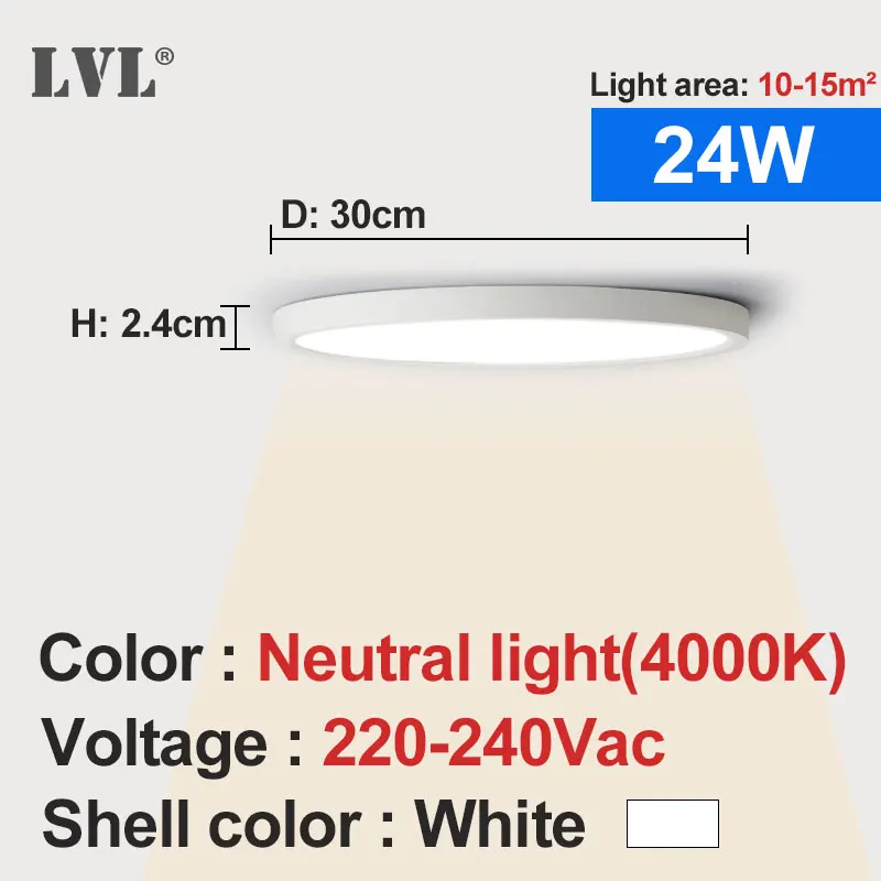 

LED потолочный светильник LVL 12/18/24/36 Вт белый 220В