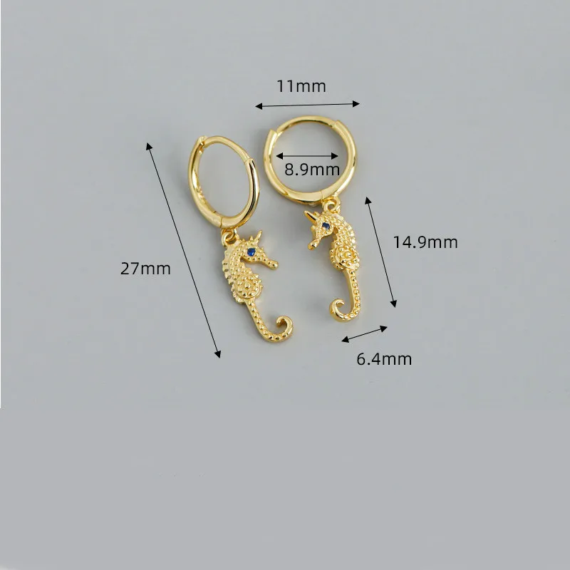 

925 Sterling Silver Blue Zircon Seahorse Hoop Earrings For Women European Style Light Luxury Lady Party Fine Jewelry