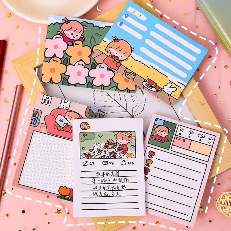 

50PCS Cartoon Rabbit Flowers Sticky Notes Girl Student Office Plan Notebook Message Stationery Memo Pads School Supplies