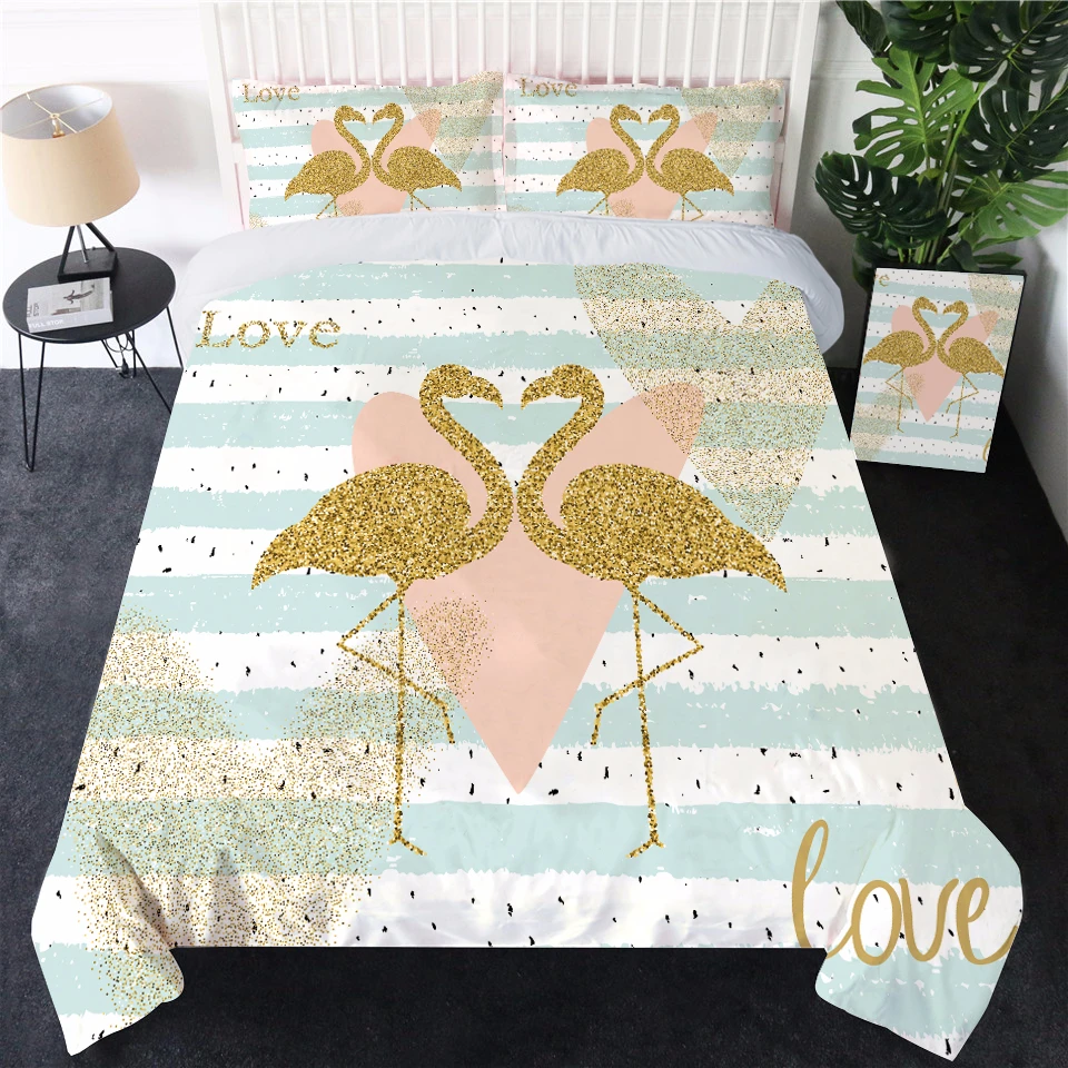Набор постельного белья GRIDILANGO Golden Love Couples Flamingo Swan в розовую полоску King набор