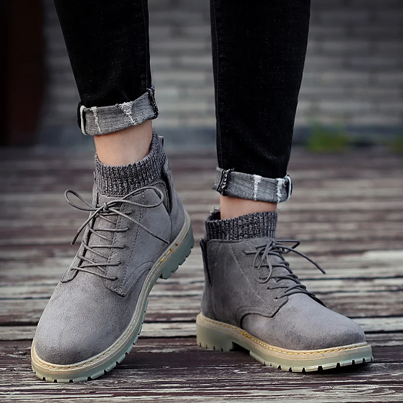 Мужские вязаные замшевые ботинки TaoBo черные или серые повседневные с высоким